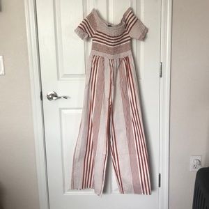 Women’s Small Burnt Orange Striped White Jumpsuit